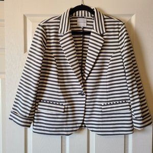 Catherine Malandrino Striped Blazer Jacket Size XL Gray White 3/4 Sleeve